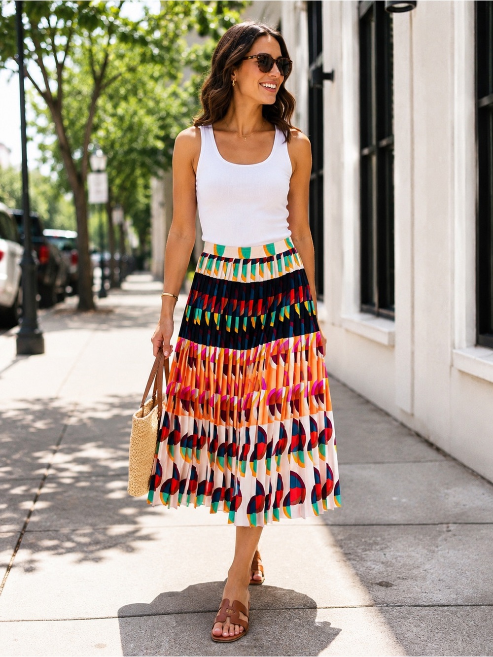 J. Crew 365 Multicolor Geometric Pattern Pleated Midi Skirt Size 4